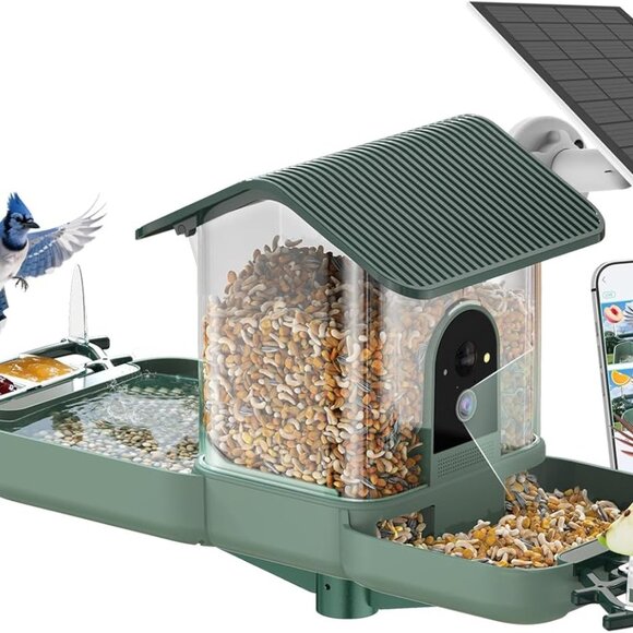 Dual-Lens Bird Feeder with Camera & Bird Bath Combo,Watch Birds Eat & Bathe Wifi - Picture 1 of 3